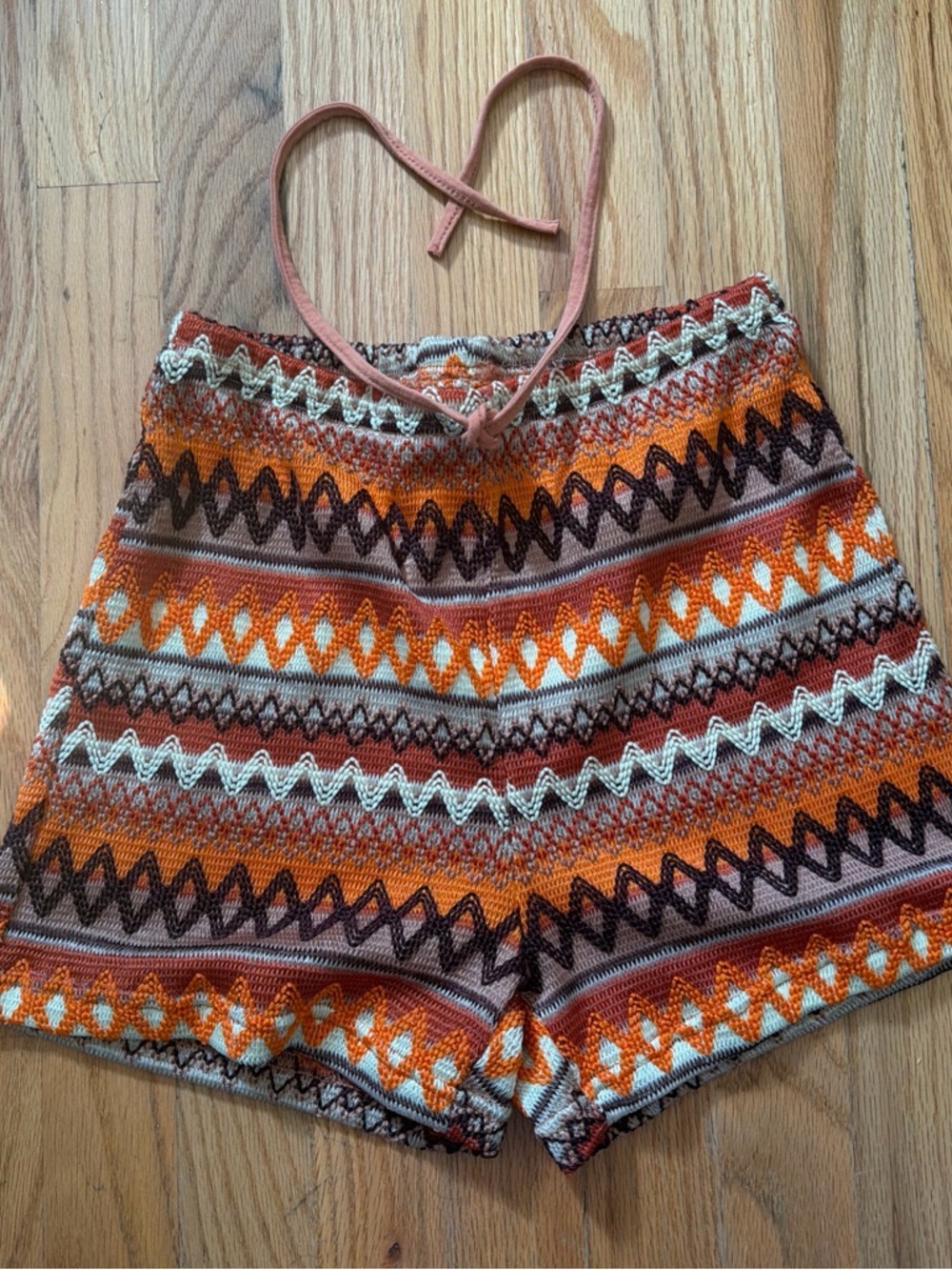 SHEIN Orange Multicolor High Waist Knit Shorts